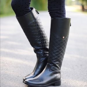 Tory Burch Claremont Quilted Leather Riding Boots in Black